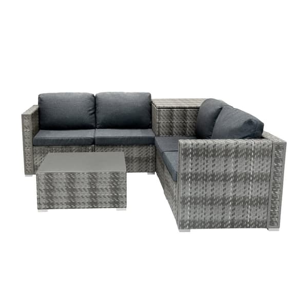 Rattan Modular Garden Furniture Set & Storage Box Sofa Sectional Chairs With Cushions Coffee Table Waterproof Lining Chest Gas Lift Lid Wheels Outdoor