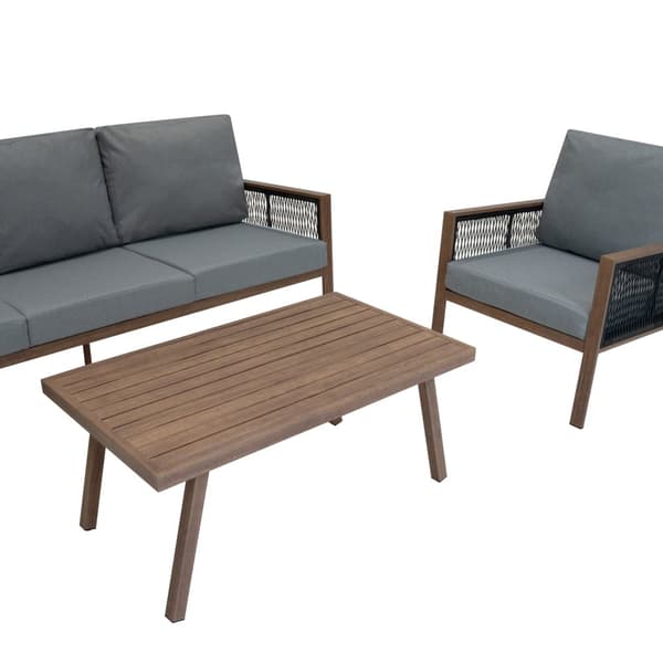 Garden Furniture Set 5 SEATS in Aluminum | 4 parts: 3-seater sofa, 2 armchairs and coffee table | Washable Cushions and Waterproof Cover | Elegant and