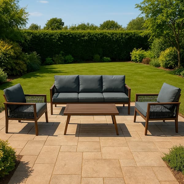 Garden Furniture Set 5 SEATS in Aluminum | 4 parts: 3-seater sofa, 2 armchairs and coffee table | Washable Cushions and Waterproof Cover | Elegant and
