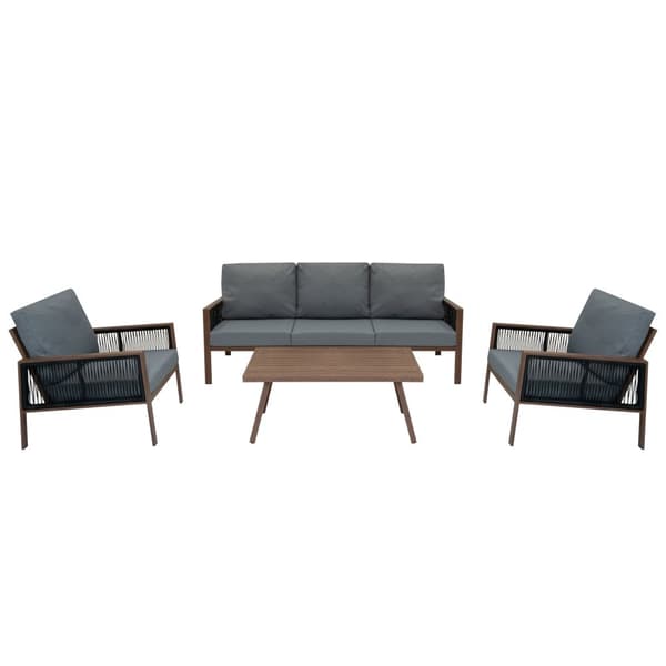 Garden Furniture Set 5 SEATS in Aluminum | 4 parts: 3-seater sofa, 2 armchairs and coffee table | Washable Cushions and Waterproof Cover | Elegant and