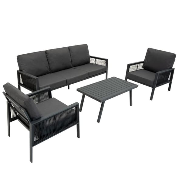 Garden Furniture Set 5 SEATS in Aluminum | 4 parts: 3-seater sofa, 2 armchairs and coffee table | Washable Cushions and Waterproof Cover | Elegant and