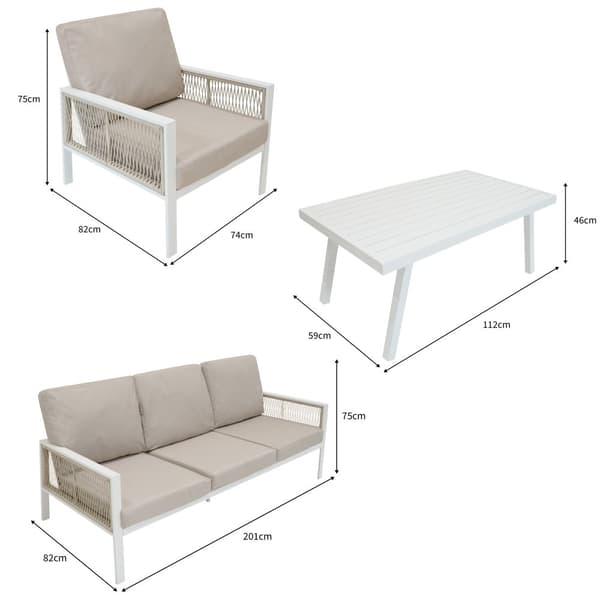 Garden Furniture Set 5 SEATS in Aluminum | 4 parts: 3-seater sofa, 2 armchairs and coffee table | Washable Cushions and Waterproof Cover | Elegant and