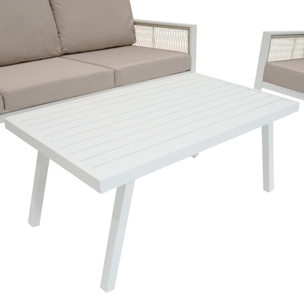 Garden Furniture Set 5 SEATS in Aluminum | 4 parts: 3-seater sofa, 2 armchairs and coffee table | Washable Cushions and Waterproof Cover | Elegant and