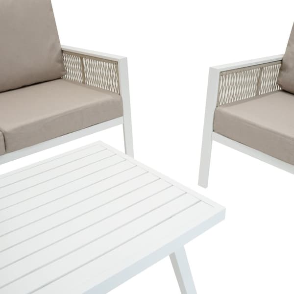 Garden Furniture Set 5 SEATS in Aluminum | 4 parts: 3-seater sofa, 2 armchairs and coffee table | Washable Cushions and Waterproof Cover | Elegant and