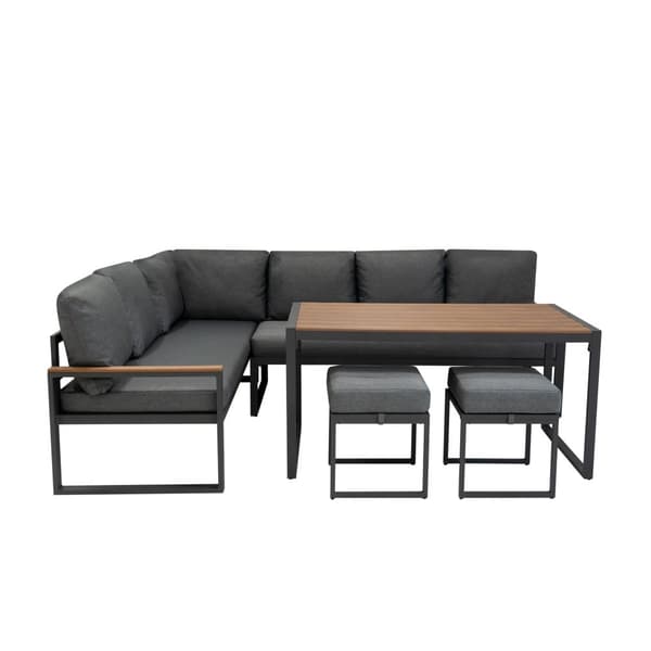 Hörnsoffset i Aluminium 7-sits | Soffa + 2 Pallar + Bord med Härdad Glasskiva + Vattentät Överdrag | Tvättbara Dynor, Modern och Hållbar