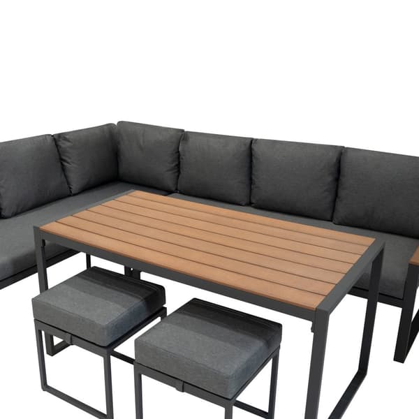 Hörnsoffset i Aluminium 7-sits | Soffa + 2 Pallar + Bord med Härdad Glasskiva + Vattentät Överdrag | Tvättbara Dynor, Modern och Hållbar
