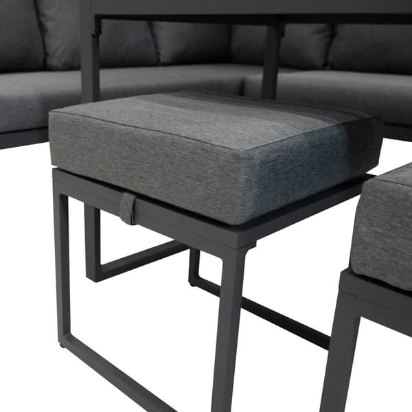 Hörnsoffset i Aluminium 7-sits | Soffa + 2 Pallar + Bord med Härdad Glasskiva + Vattentät Överdrag | Tvättbara Dynor, Modern och Hållbar