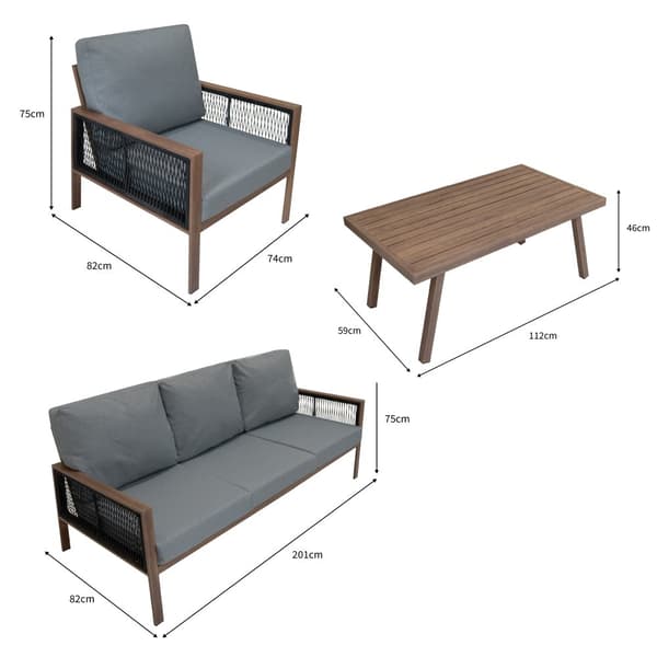Havemøbelsæt 4-delt Aluminium med Sort Opbevaringskasse i Rattan – Udendørs 3-personers Sofa, 2 Lænestole, Sofabord, Hynder, 582L