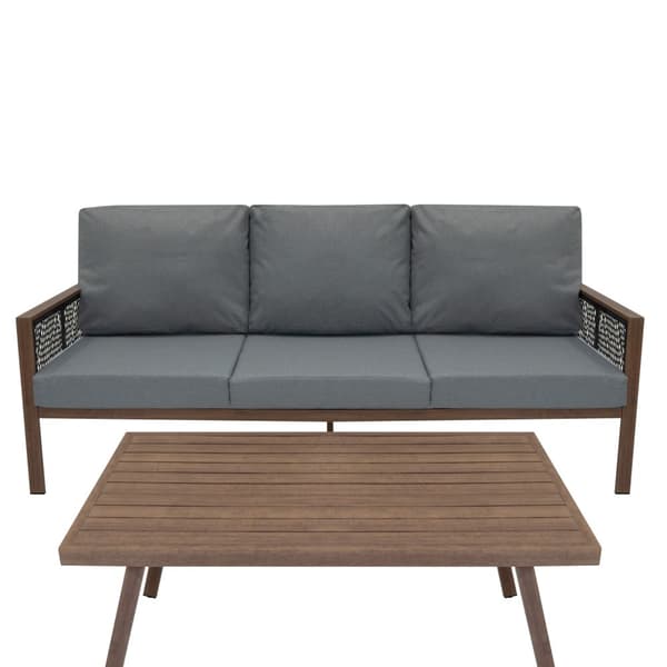 Havemøbelsæt 4-delt Aluminium med Sort Opbevaringskasse i Rattan – Udendørs 3-personers Sofa, 2 Lænestole, Sofabord, Hynder, 582L