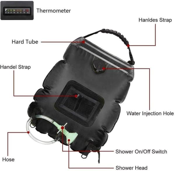 Lollanda 20L Solar Shower Bag - Bærbar med Slange og Dyse til Camping