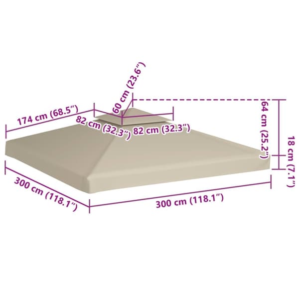 vidaXL Huvimajan vaihtokatto 310 g/m² Beige 3 x 3 m