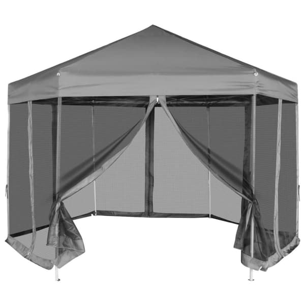 vidaXL Heksagonalt pop-up partytelt med 6 sidevegger grå 3,6x3,1 m