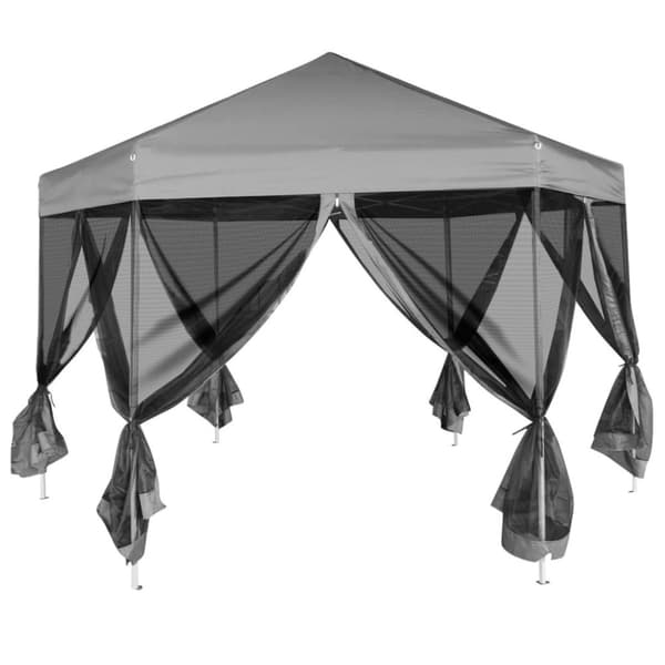 vidaXL Kuusikulmainen pop-up juhlateltta 6 seinää Harmaa 3,6x3,1 m