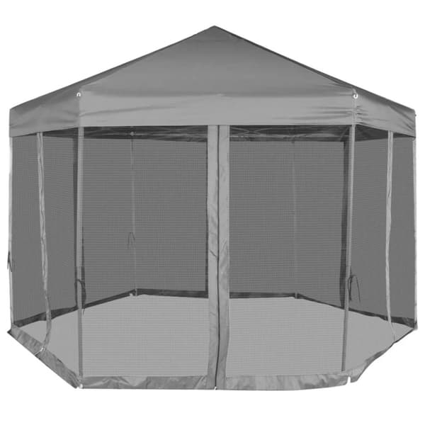 vidaXL Kuusikulmainen pop-up juhlateltta 6 seinää Harmaa 3,6x3,1 m
