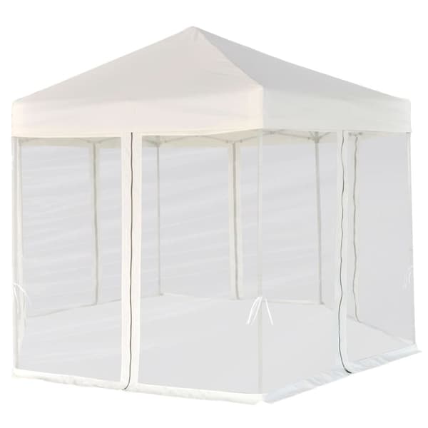 vidaXL pop up-pavillon 6 sidevægge sekskantet 3,6x3,1 m cremefarvet