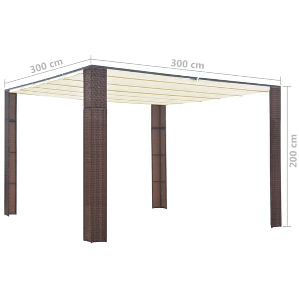 vidaXL pavillon med tag polyrattan 300x300x200 cm brun cremefarvet