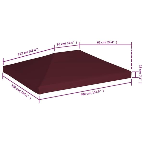 vidaXL Toppduk til paviljong 310 g/m² 3x4 m vinrød