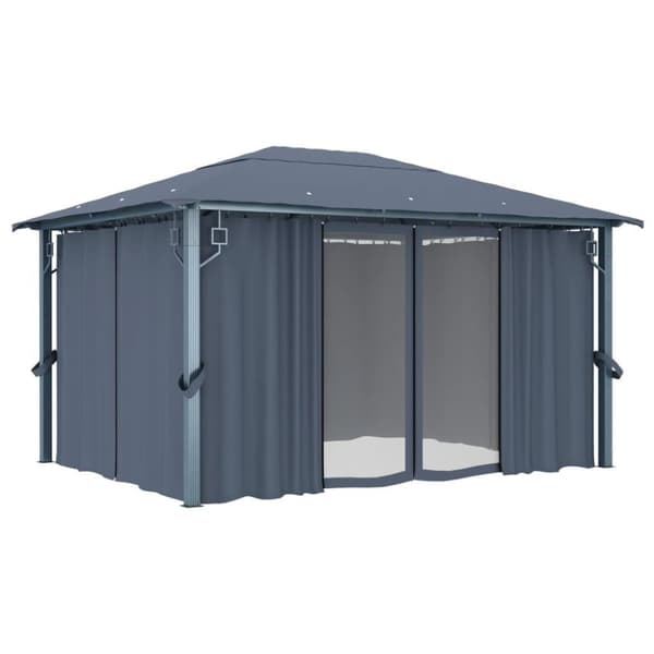 vidaXL havepavillon med gardin 400x300 cm aluminium antracitgrå