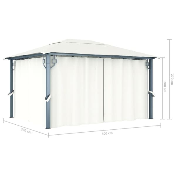 vidaXL Paviljong med gardin 400 x 300 cm kremhvit aluminium