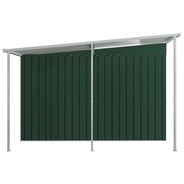 vidaXL Hageskur med utvidet tak grønn 336x270x181 cm stål