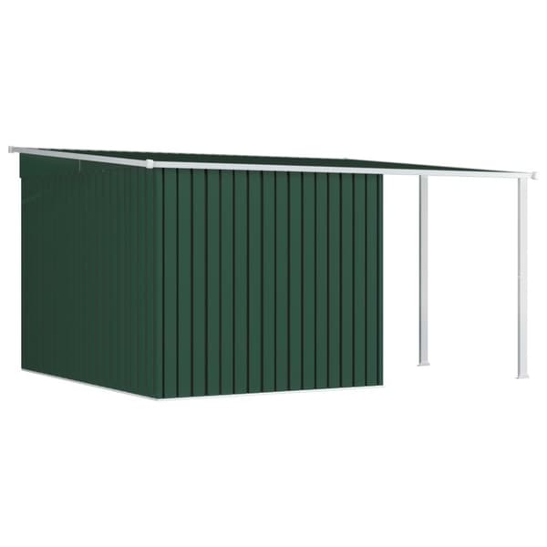 vidaXL Hageskur med utvidet tak grønn 336x270x181 cm stål
