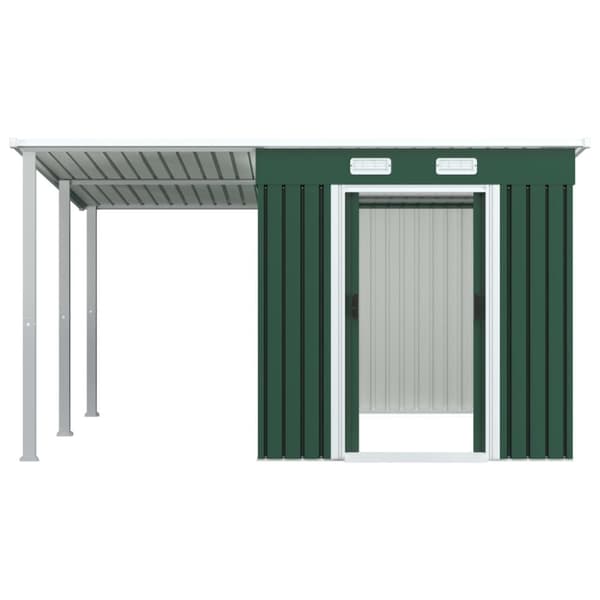 vidaXL Hageskur med utvidet tak grønn 336x270x181 cm stål