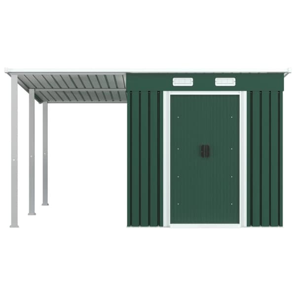 vidaXL Hageskur med utvidet tak grønn 336x270x181 cm stål