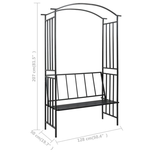 vidaXL Hagebue med benk svart 128x50x207 cm jern