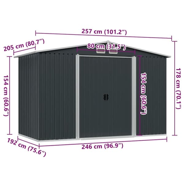 vidaXL opbevaringsskur til haven 257x205x178 cm stål antracitgrå