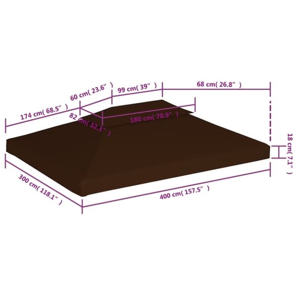 vidaXL Paviljongtak med ventilering 310 g/m² 4x3 m brun