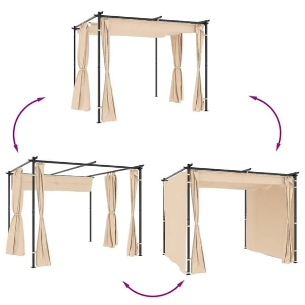 vidaXL pavillon med gardiner 3x3 m stål cremefarvet