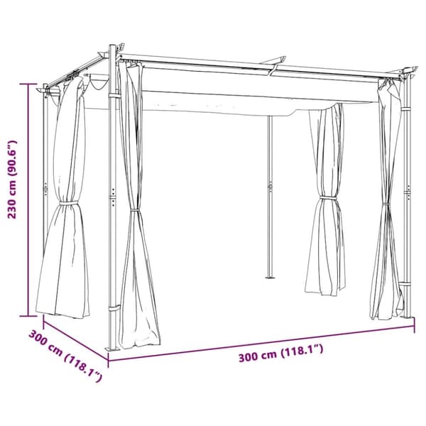 vidaXL pavillon med gardiner 3x3 m stål cremefarvet