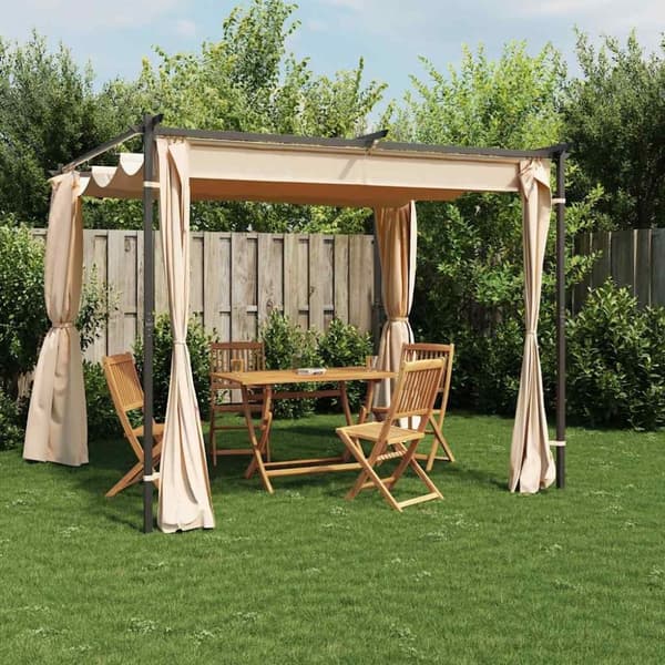 vidaXL pavillon med gardiner 3x3 m stål cremefarvet