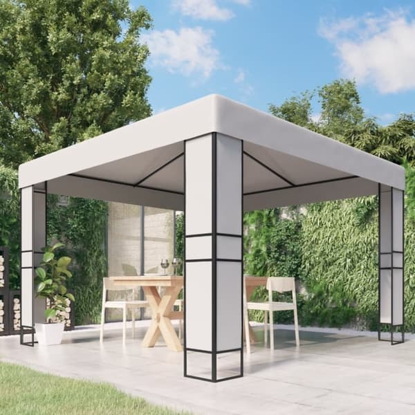 vidaXL pavillon med dobbelttag 3x3 m hvid