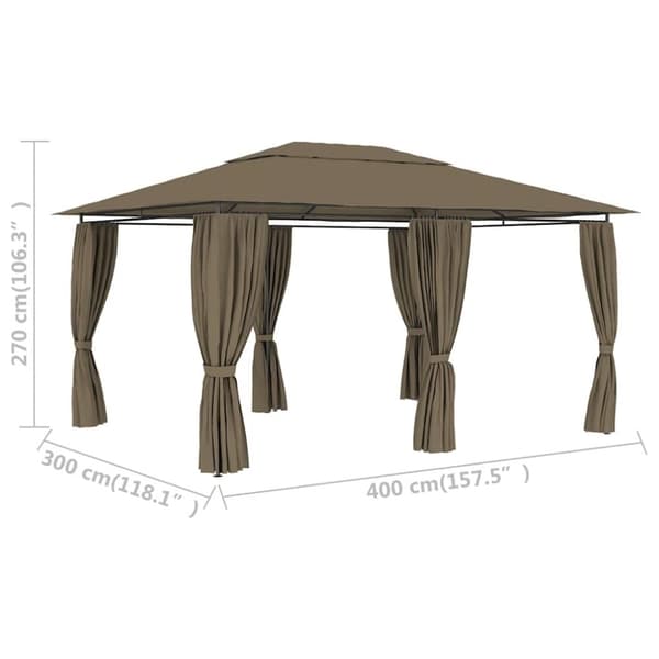 vidaXL havetelt med gardiner 4x3 m 180 g/m² gråbrun
