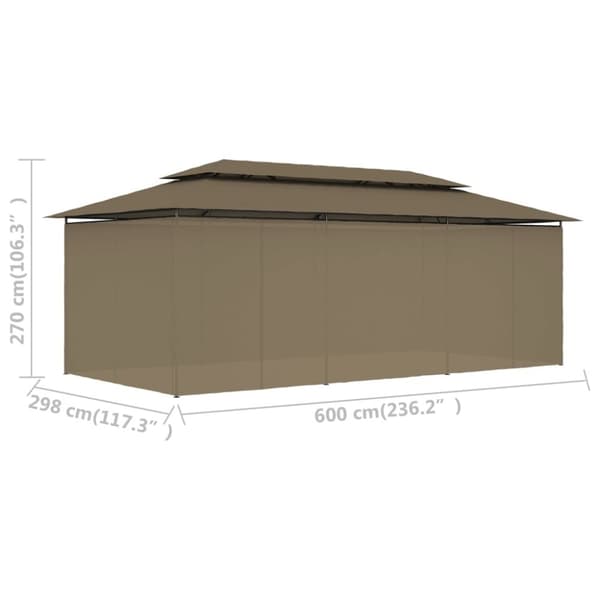 vidaXL Huvimaja verhoilla 600x298x270 cm ruskeanharmaa 180 g/m²