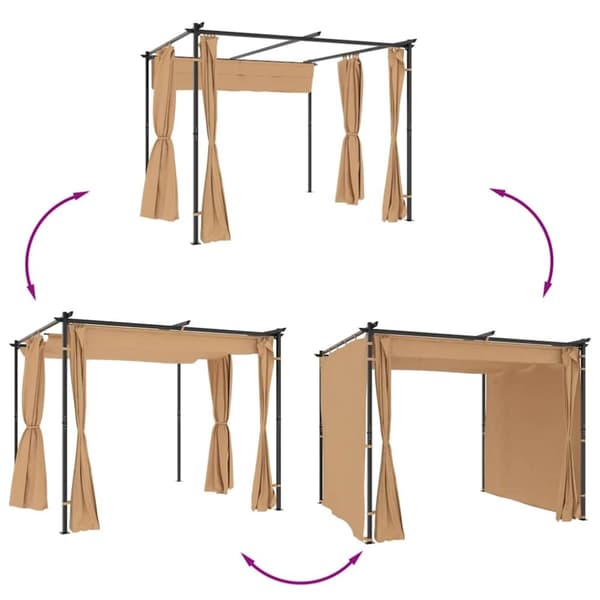 vidaXL pavillon med gardiner 3x3 m stål gråbrun