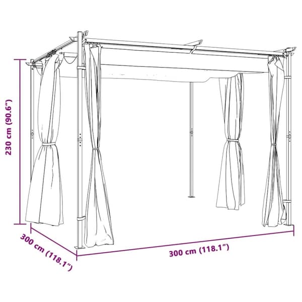 vidaXL pavillon med gardiner 3x3 m stål gråbrun
