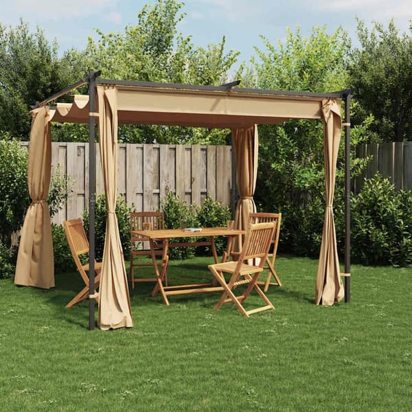 vidaXL pavillon med gardiner 3x3 m stål gråbrun