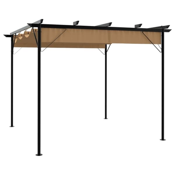 vidaXL Pergola med uttrekkbart tak gråbrun 3x3 m stål 180 g/m²