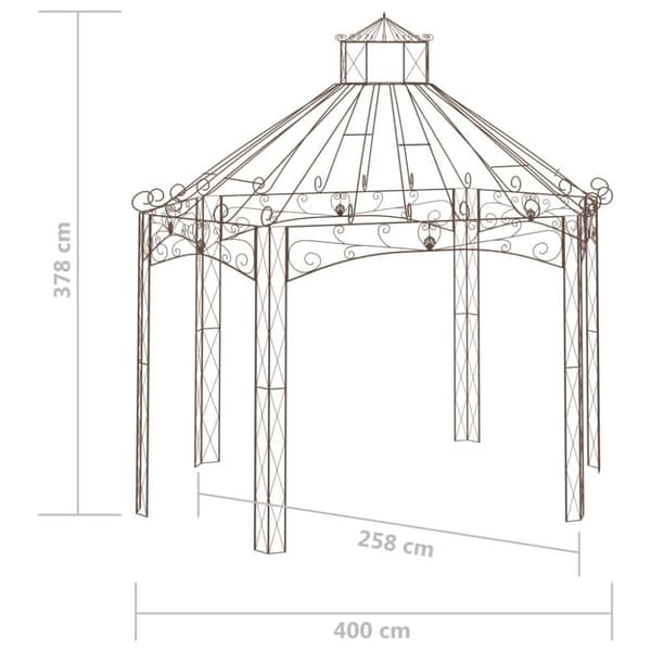 vidaXL havepavillon 400x258x378 cm jern antikbrun