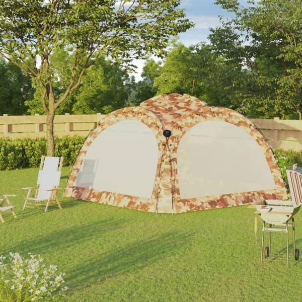 vidaXL Partytelt med LED og 4 sidevegger 3,6x3,6x2,3 m kamuflasje