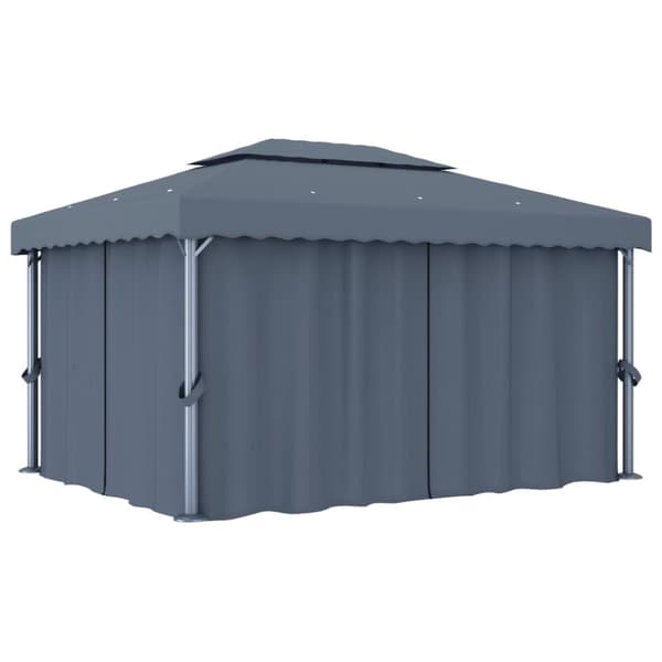 vidaXL Paviljong med gardin og LED-strenglys 4x3 m antrasitt
