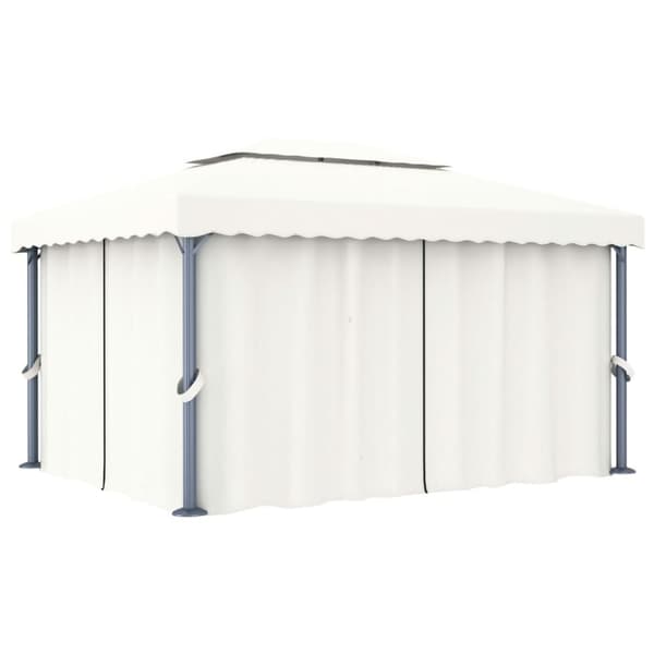 vidaXL pavillon med gardin og LED-lyskæder 4x3 m cremefarvet