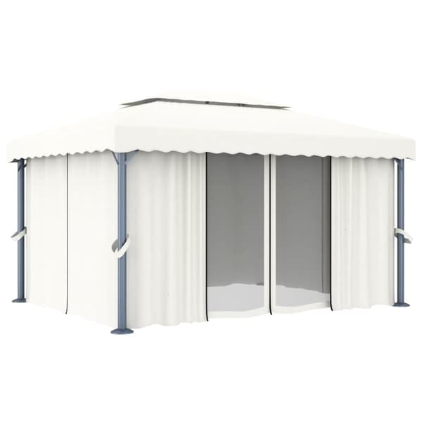 vidaXL pavillon med gardin og LED-lyskæder 4x3 m cremefarvet