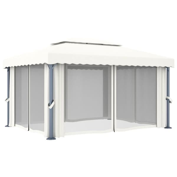 vidaXL pavillon med gardin og LED-lyskæder 4x3 m cremefarvet