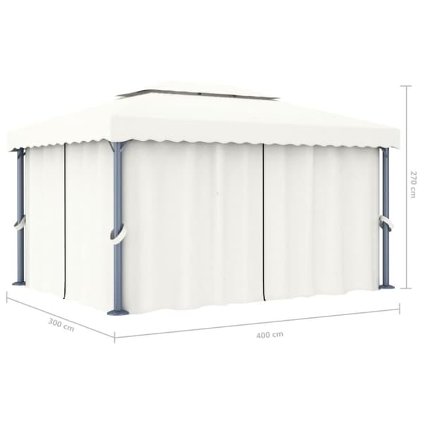 vidaXL pavillon med gardin og LED-lyskæder 4x3 m cremefarvet