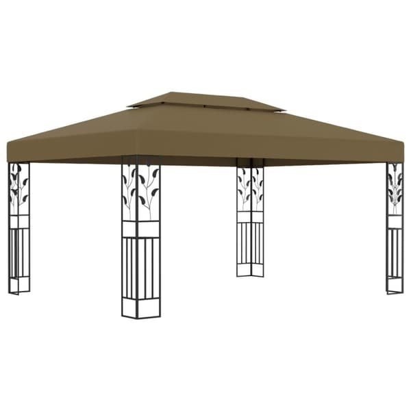 vidaXL Paviljong dubbla tak och ljusslinga LED 3x4 m taupe
