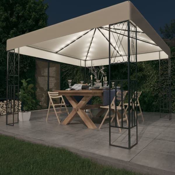 vidaXL Huvimaja LED-valonauhoilla 3x3 m kerma kangas