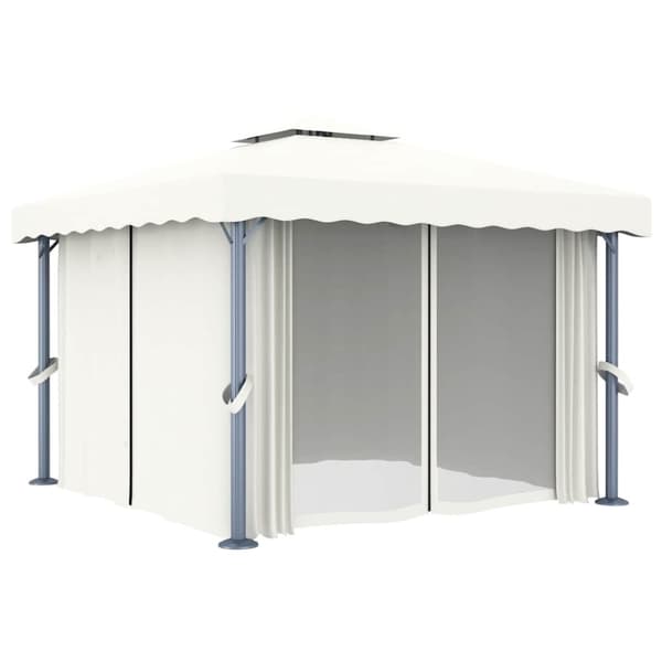 vidaXL Paviljong med draperi och ljusslinga LED 3x3 m gräddvit